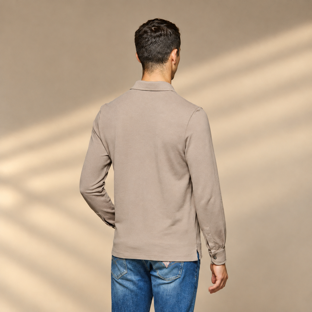 Polo de Piqué de Manga Larga para Hombre