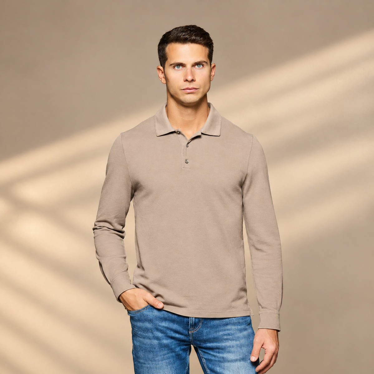 Polo de Piqué de Manga Larga para Hombre
