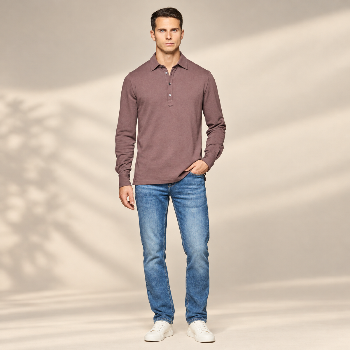 Polo de Piqué de Manga Larga para Hombre